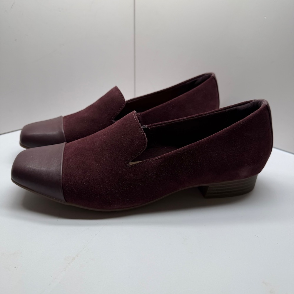 Clarks Tilmont Step Burgundy‎ Suede Leather Cap Toe Loafers Womens 8.5